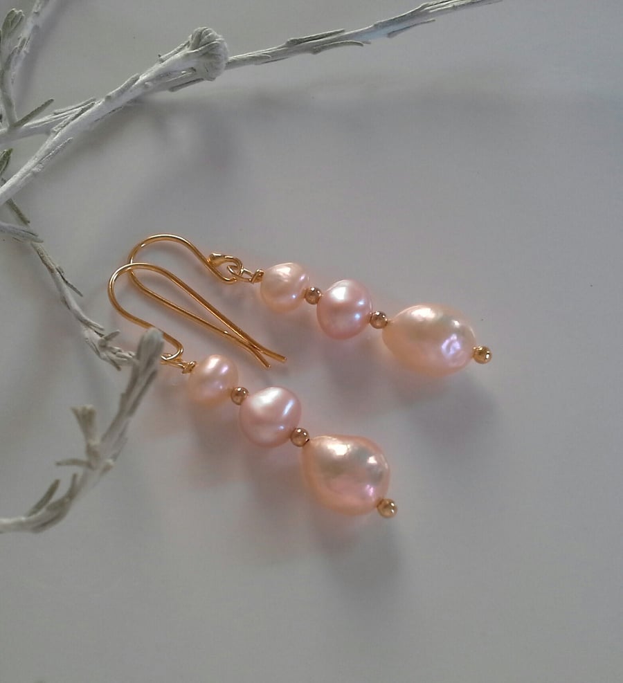 Freshwater Baroque Pearls Gold Vermeil Earrings