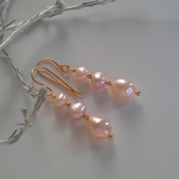 Freshwater Baroque Pearls Gold Vermeil Earrings