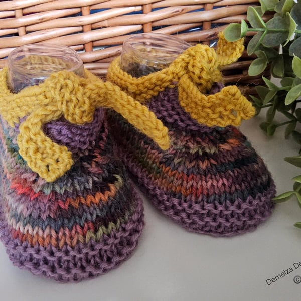 Designer Hand Dyed Pure New Wool Baby Booties  3-6 months