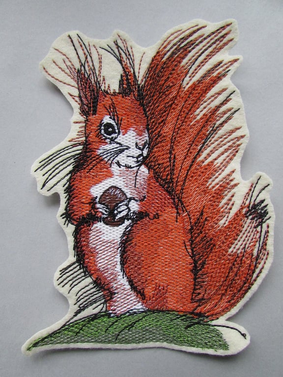 Squirrel Embroidered Sew on Applique Patch