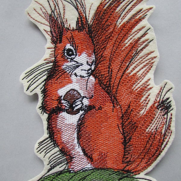 Squirrel Embroidered Sew on Applique Patch