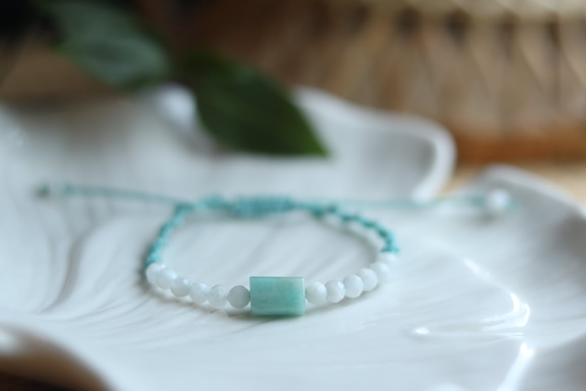 Macrame bracelet with amazonite and Moonstone, natural stones 
