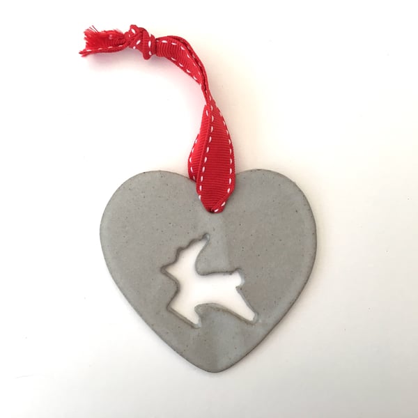 Ceramic christmas reindeer hanger,  Love heart hanger, handmade pottery