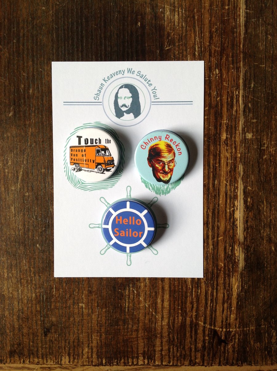 Shaun Keaveny Cart Wall Inspired 38mm Pin Button Badges. Stocking Filler.