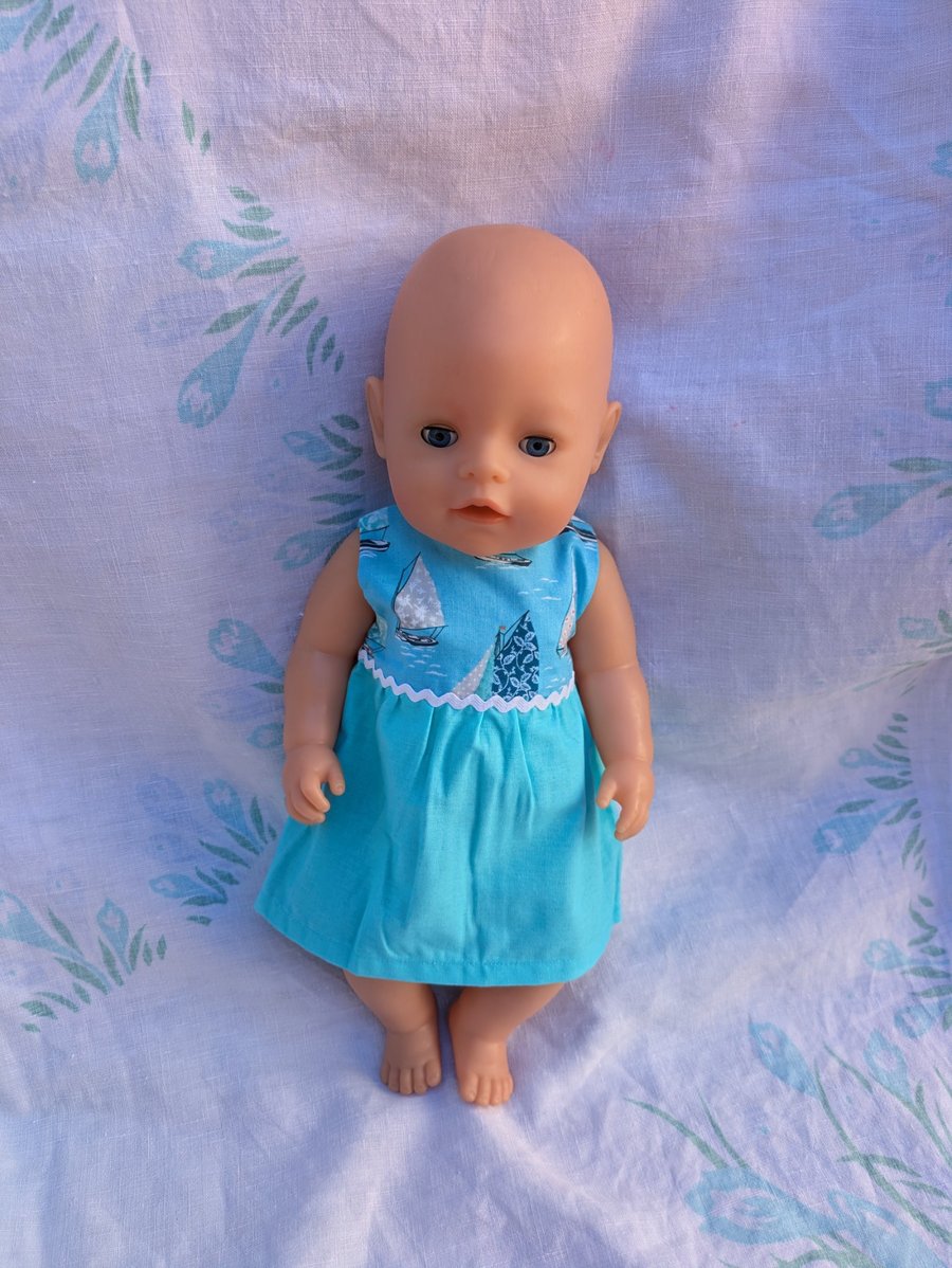 Two tone turquoise Boating Summer dress fits OG and Tiny Tears Baby Born  dolls