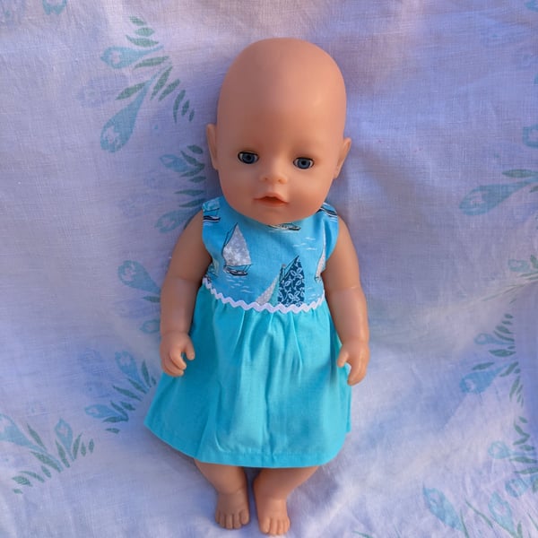 Two tone turquoise Boating Summer dress fits OG and Tiny Tears Baby Born  dolls