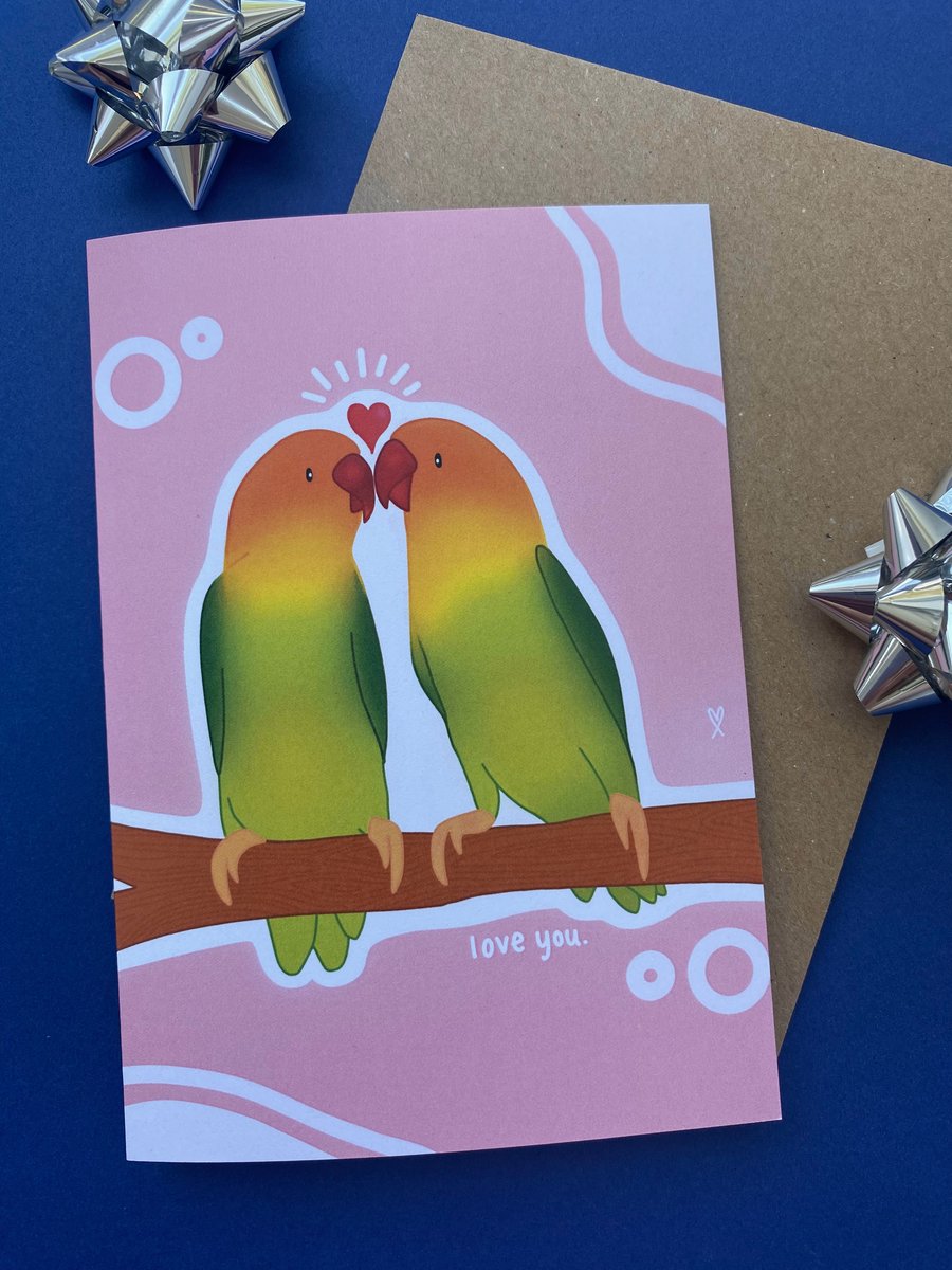 Love you cute lovebirds card