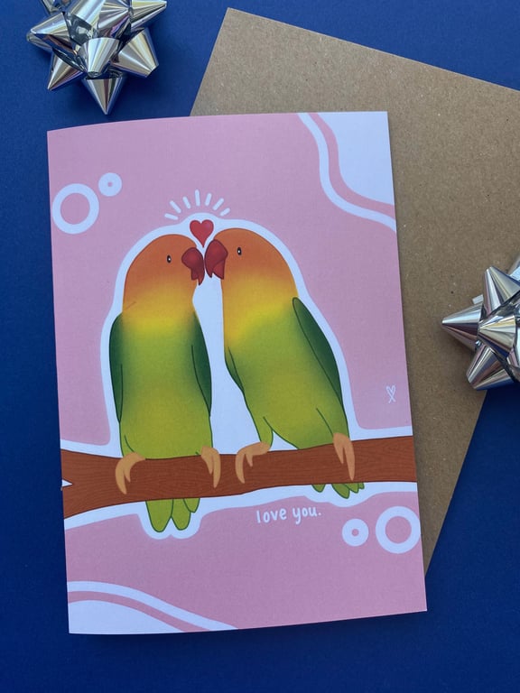 Love you cute lovebirds card