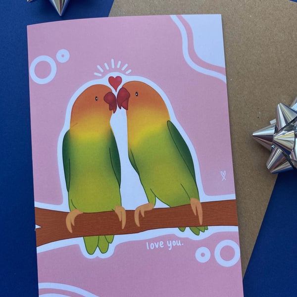 Love you cute lovebirds card