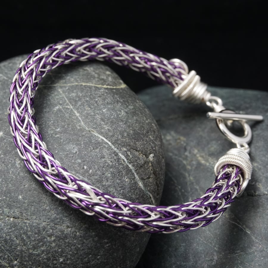 Silver & Purple Viking Double Knit Bracelet