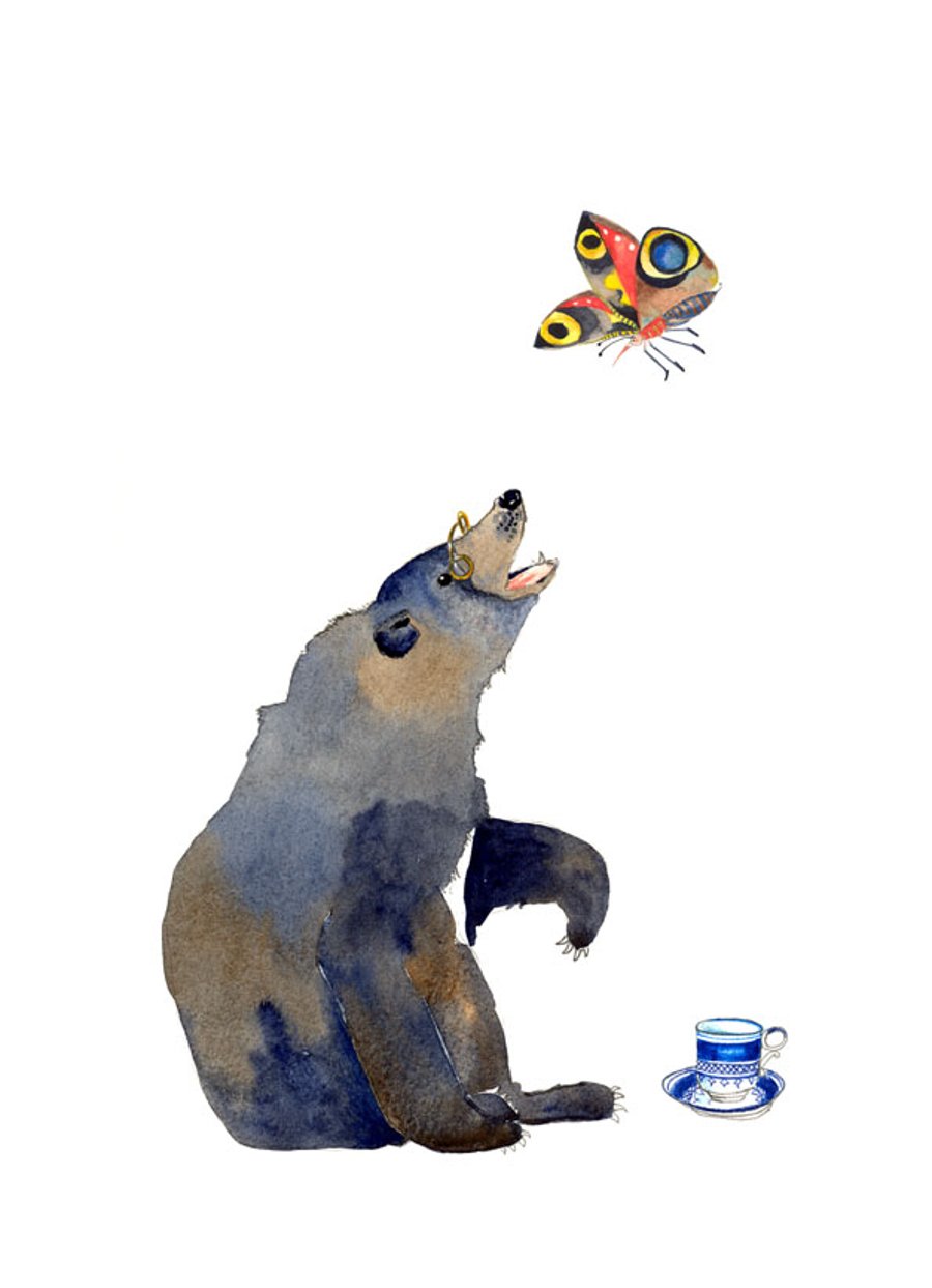 Bear and Butterfly illustration Giclee art print A4