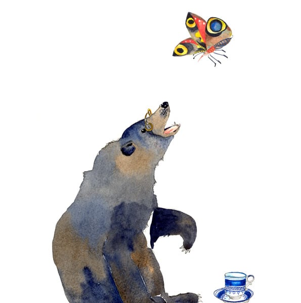 Bear and Butterfly illustration Giclee art print A4