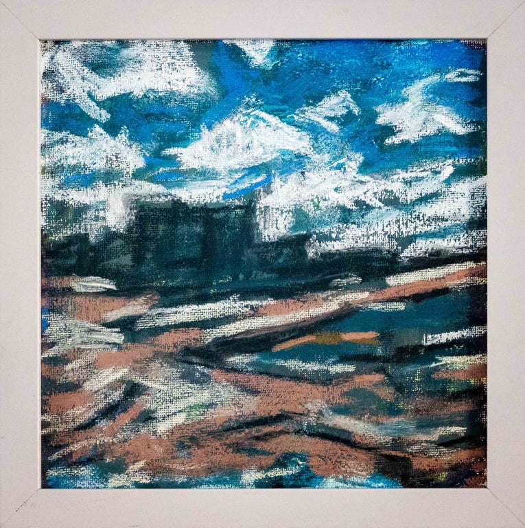 View of Margate from harbour Pastel on canvas framed