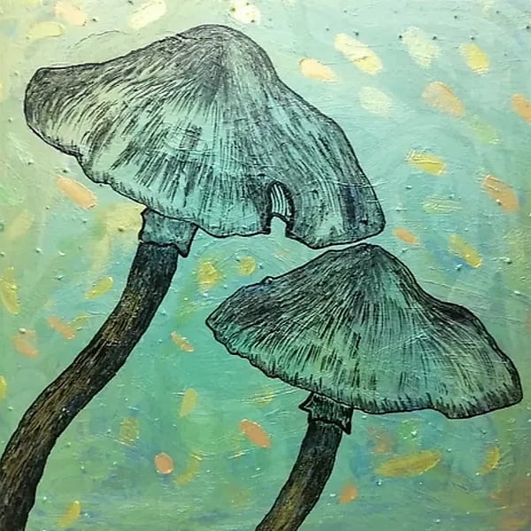 Emerald Mushrooms (Pearl Acrylic Painting) 