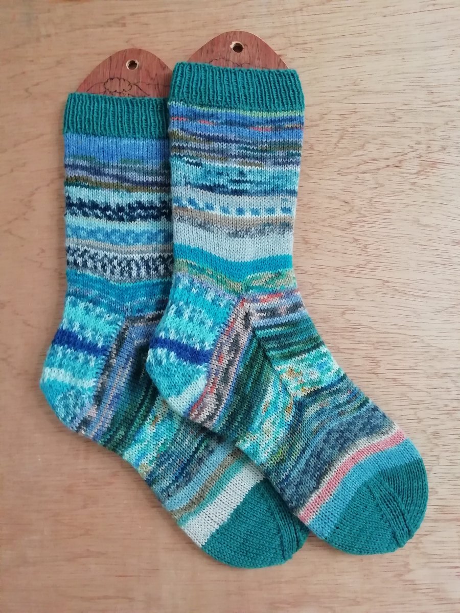 Socks, hand knitted, MULTICOLOURED, Medium, size 5-6