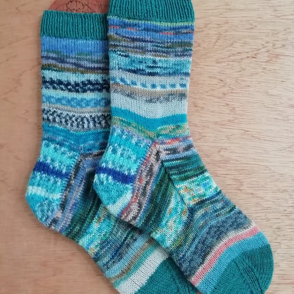 Socks, hand knitted, MULTICOLOURED, Medium, size 5-6