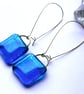 Irridescnt blue fused glass earrings