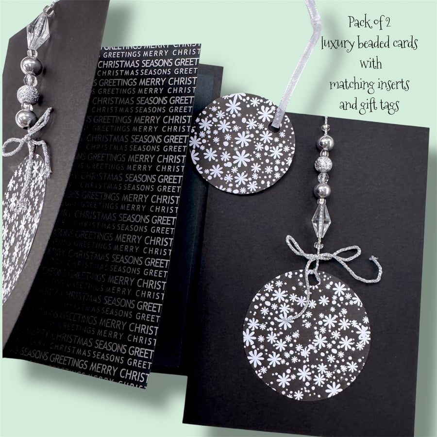 Elegantly different Christmas cards, pack of 2, beaded baubles, luxury unique 3D