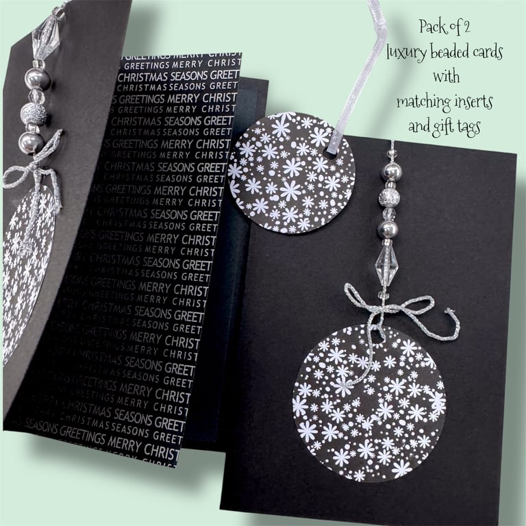 Elegantly different Christmas cards, pack of 2, beaded baubles, luxury unique 3D