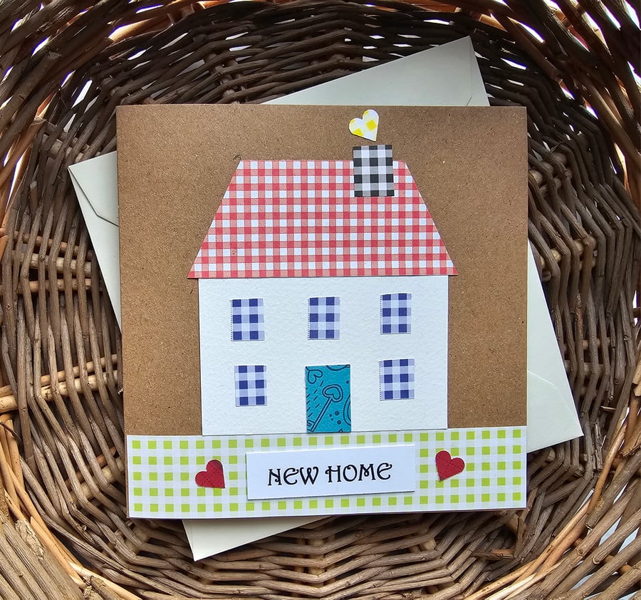 Gingham Paper Patchwork New Home Card 5" x 5" 