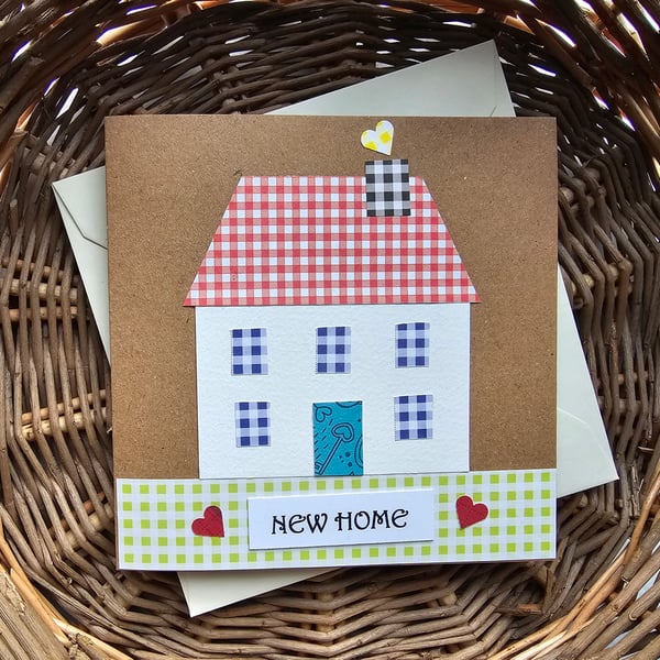Gingham Paper Patchwork New Home Card 5" x 5" 