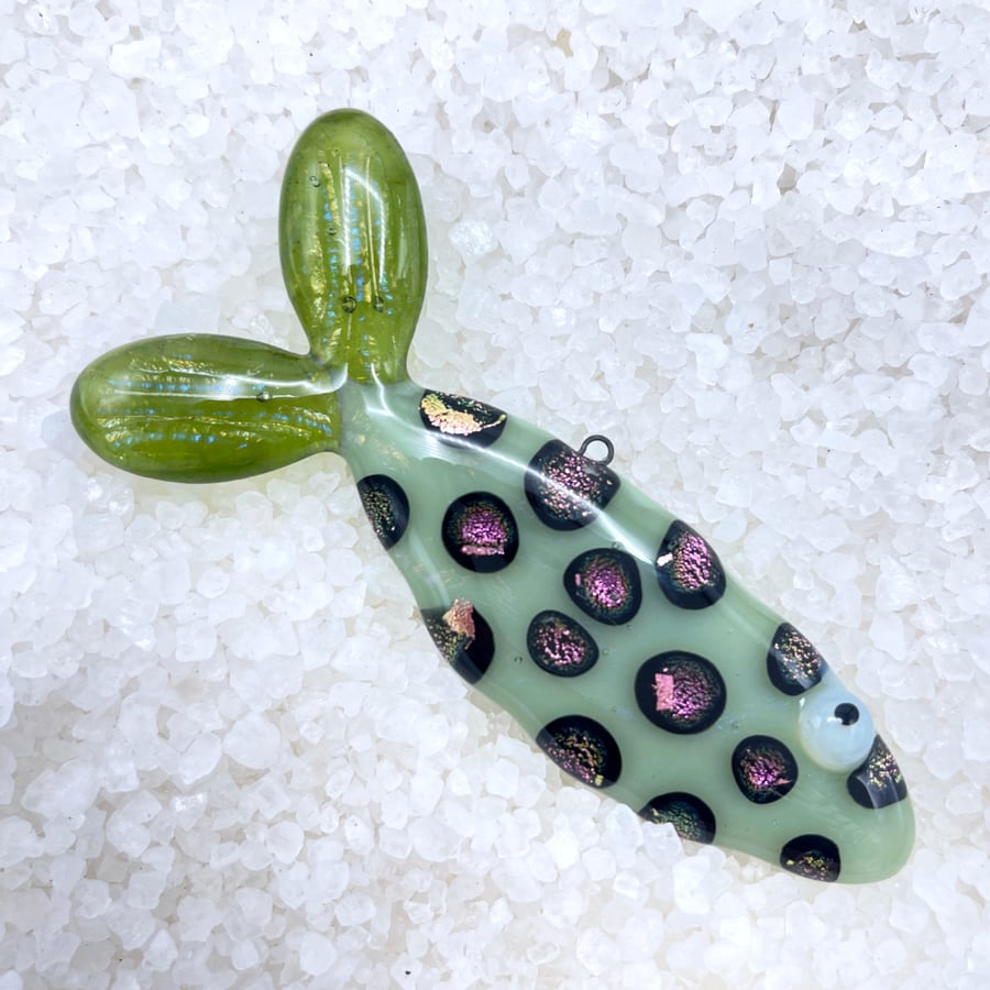 Green Spotty Fused Glass Fish Decoration