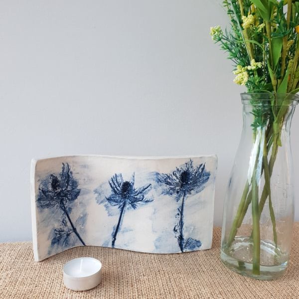 Blue Thistles Ceramic Curve