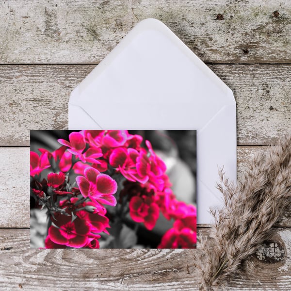 A5 Blank Greeting Card of Pink Flowers with envelope