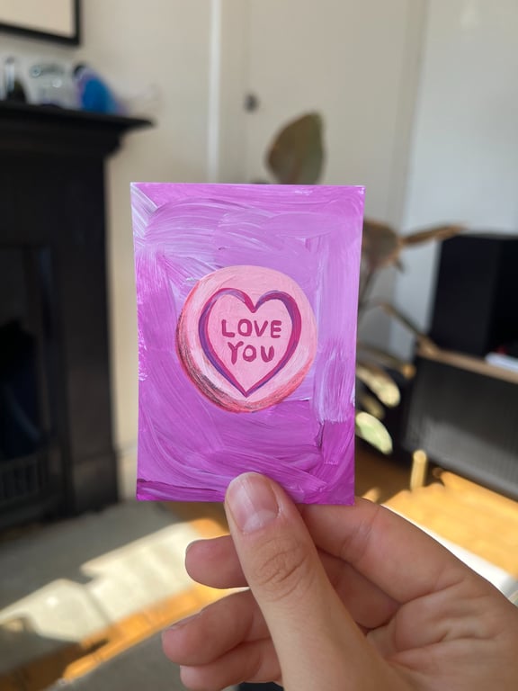ACEO original - loveheart sweet retro candy love you - acrylic paint