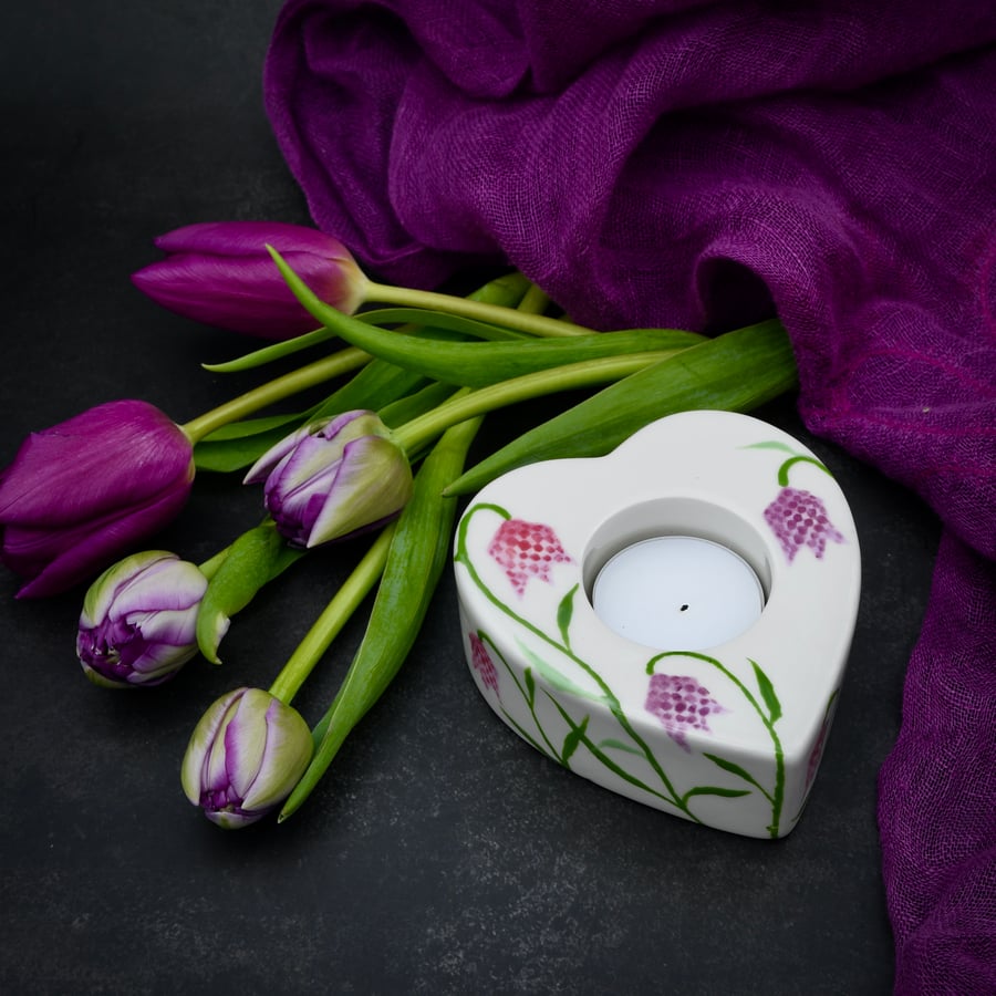 Snake’s Head Fritillary Tea Light Holder - Hand Painted
