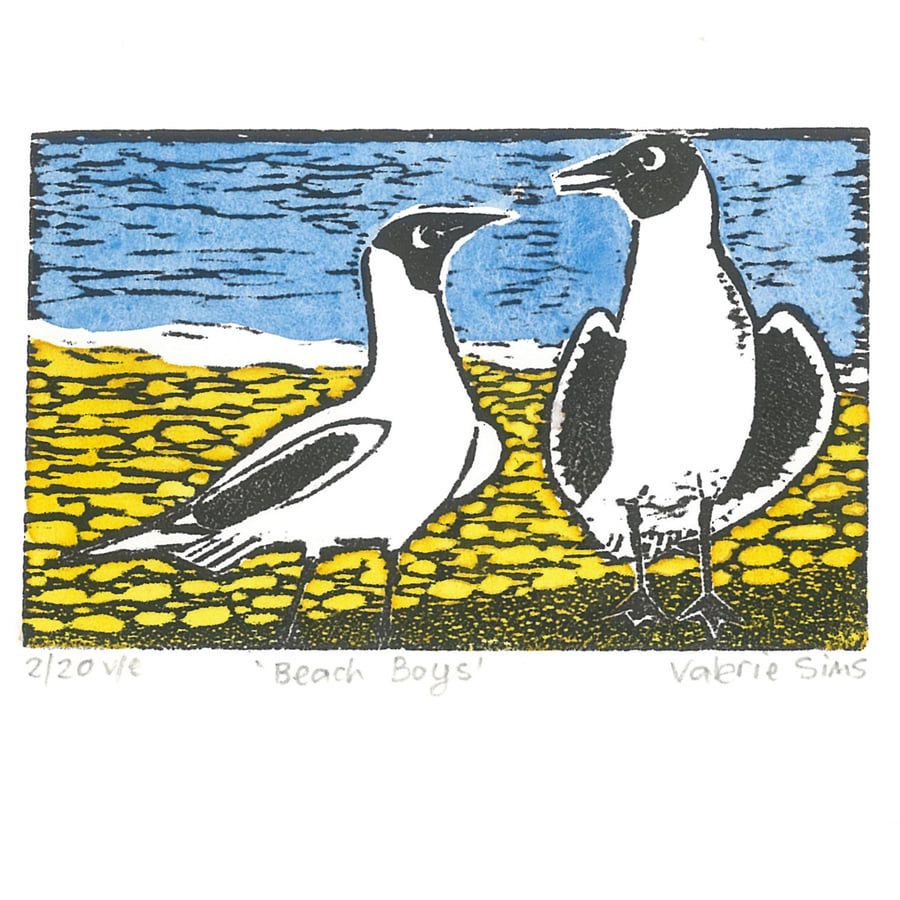 Beach Boys - Woodcut Print - Original Art for Wildlife and Bird Lovers