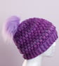 Hat hand made crochet puff stitch with handmade faux fur detachable pompom  - Image 7
