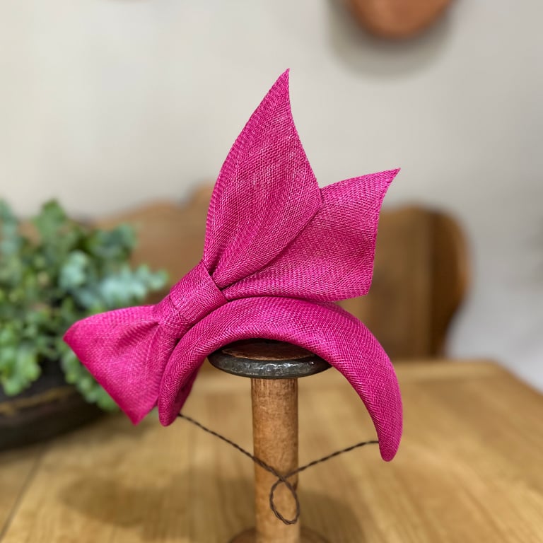 Cerise Pink Sinamay Fascinator Hat for Weddings, Ascot, Races