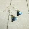 Earrings, Anodised Titanium, Aurora Triangle Droppers with Sterling Silver