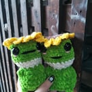 Crochet Frog With Sunflower Hat