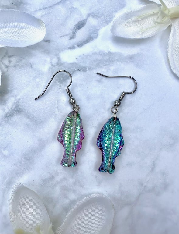 Fish Earrings - Turquoise and Copper Foil