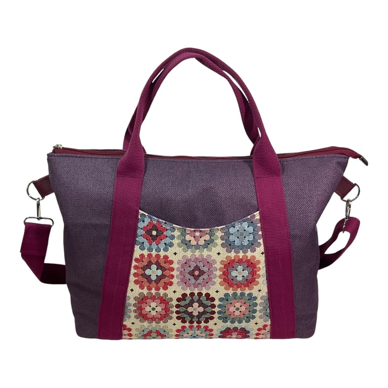 Knitting and crafting tote bag with zip top, large crossbody project organiser