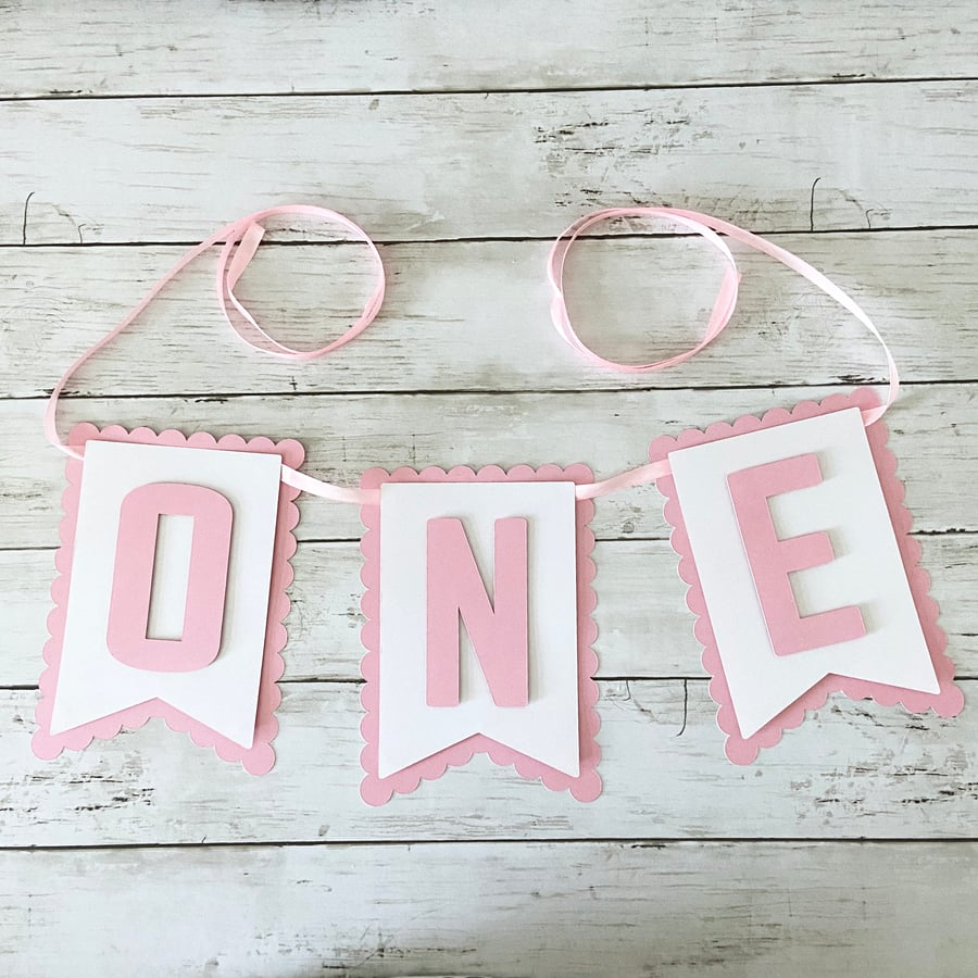 First Birthday Banner, One Banner Girls 1st Party Decoration Bunting