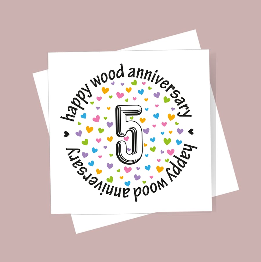 Wood Wedding Anniversary Card - 5 Years Married. Free delivery