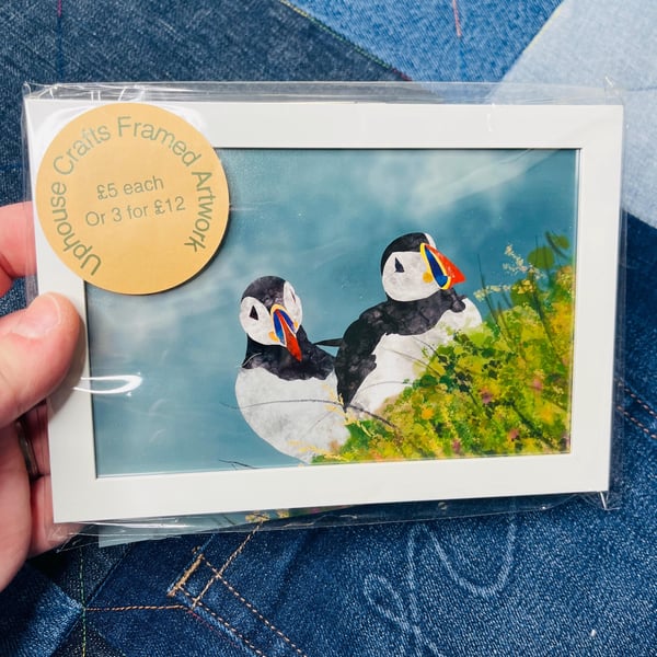 2 Puffins on a ledge - Digital Framed 4x6 Printed artwork, Shetland Artwork