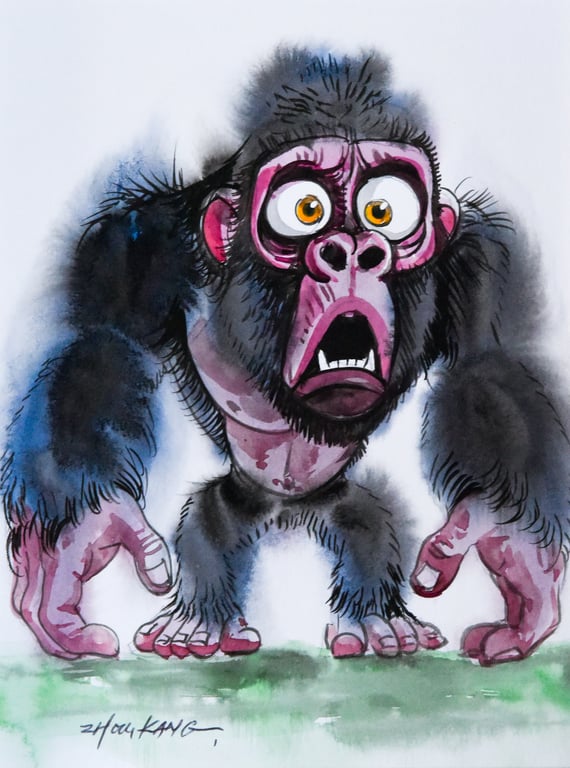 Gorilla Watercolour Painting – Original Still Life – Fun & Delightful
