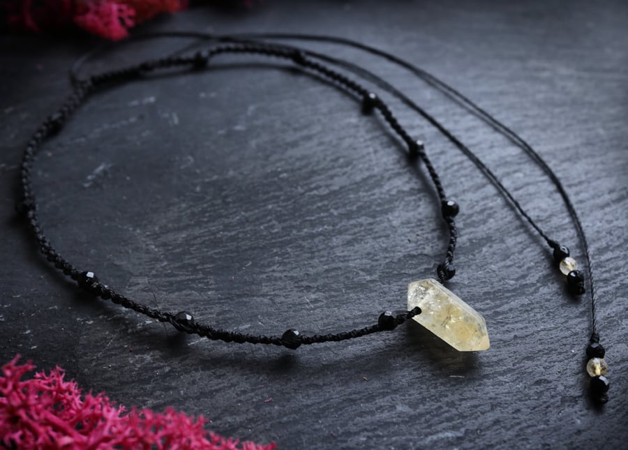 Women's adjustable necklace with Tourmaline and Citrine