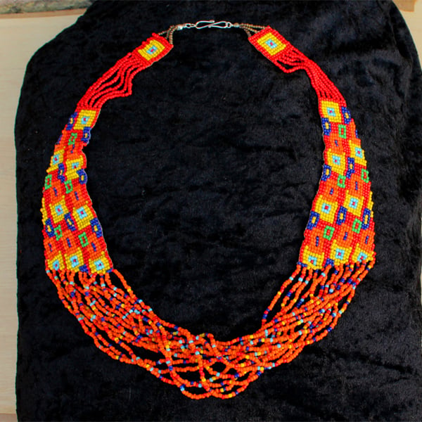 SALE 50% OFF - Bead Necklace Handmade Loom Woven Orange Tribal Necklace 