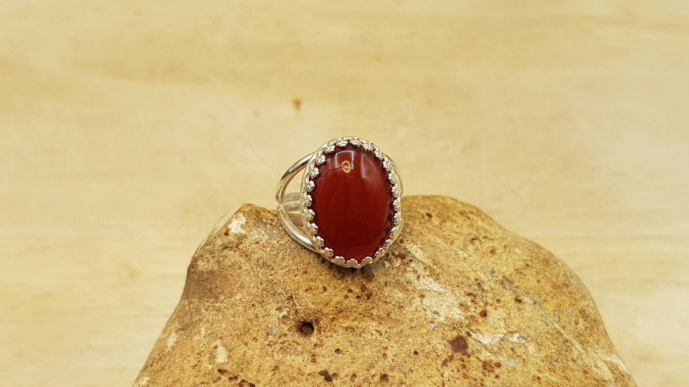 Adjustable Red Carnelian ring. 925 sterling silver. July birthstone