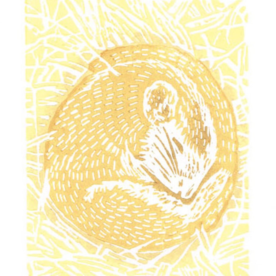 Hazel Dormouse - Original Hand Pulled Linocut Print