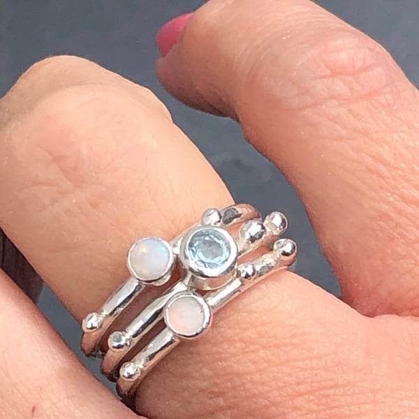 Aquamarine Stack Ring, rain, stack ring, Opal stack ring, raindrops stack ring,