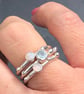 Aquamarine Opal silver stack ring, Opal stack ring, raindrops stack ring, - Image 1