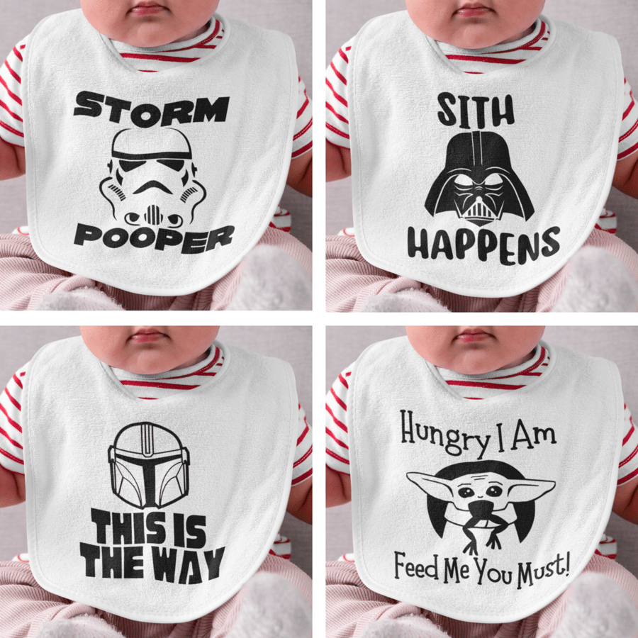 Funny Novelty Baby Bibs - New Baby Joke Gift -Scif Fi Themed Baby Bib Variations