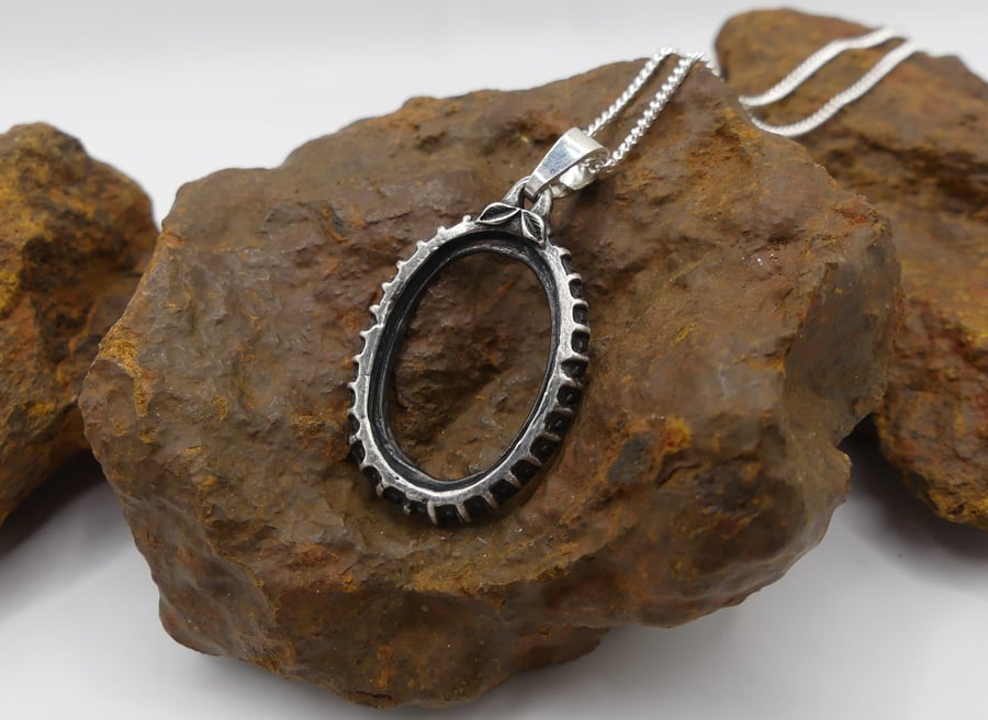 Recycled Sterling Silver Empty Frame Pendant Necklace.