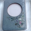 Enamelled photo frame in copper with molten glass flowers - light grey